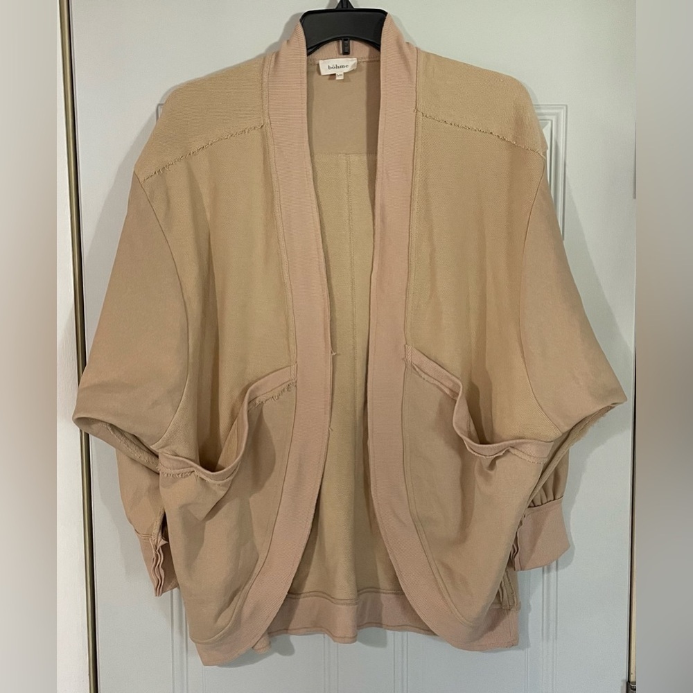 Bohme Beige Tan Oversized Distressed Deep Pocket Cardigan Size S/M Boho Neutral